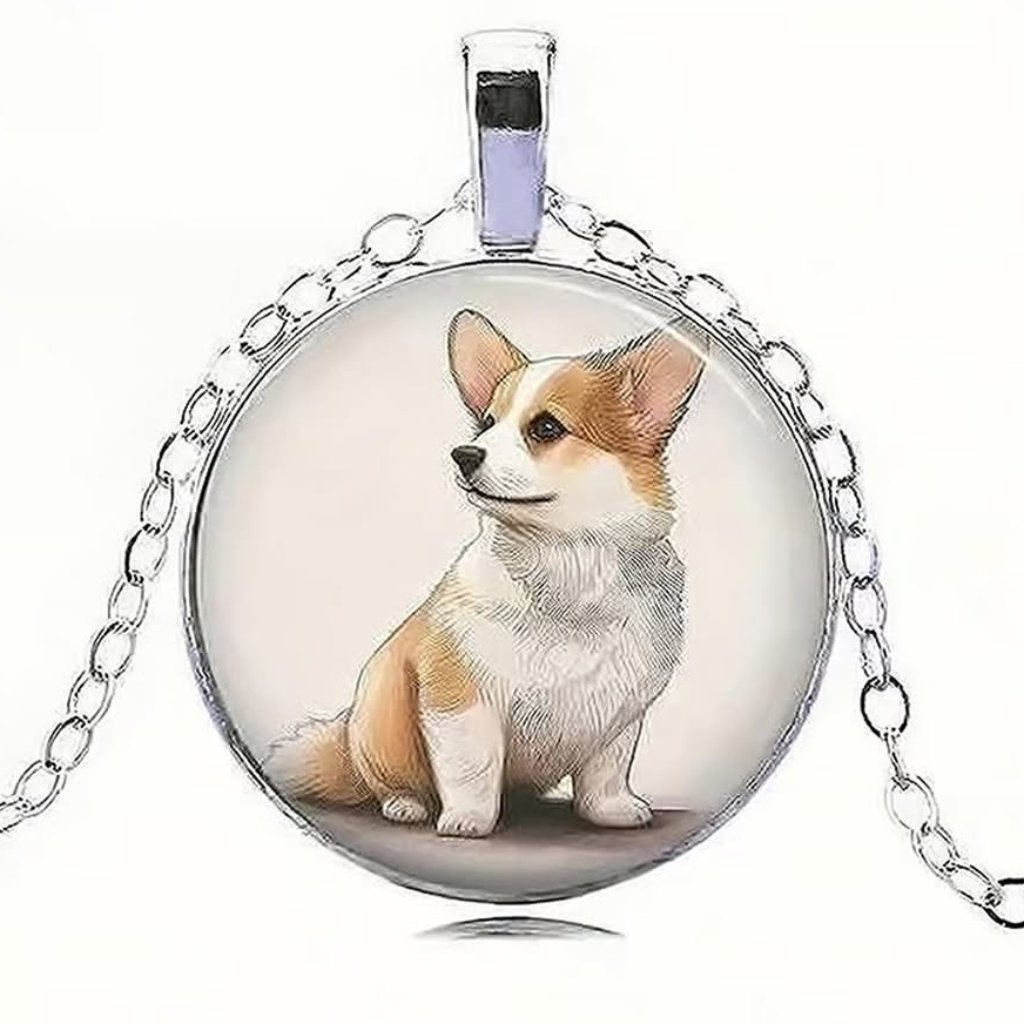 Silver Corgi Dog Glass Cabochon Pendant Necklace 10$